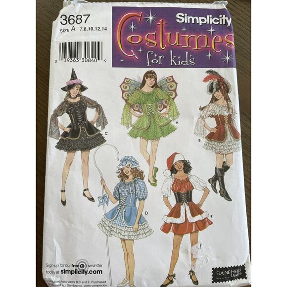 Simplicity Sewing Pattern 3687 Childrens Girls Pirate Santa Witch Size 7-14 Cut - Picture 1 of 3